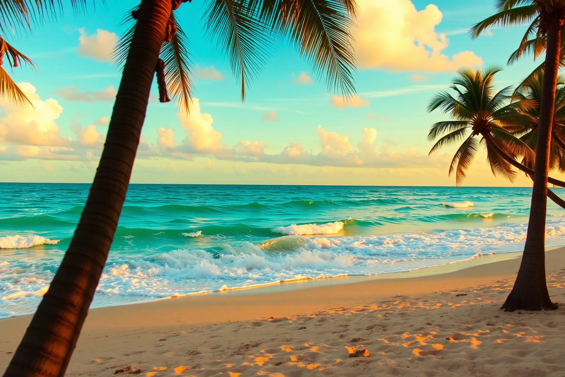 Sunset palms over a turquoise Florida beach
